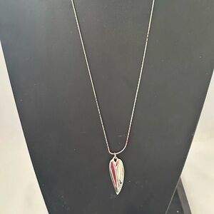 Park Lane long silver tone necklace with a leaf pendant